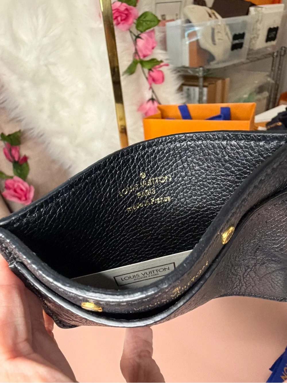 Louis Vuitton Black Empreinte Monogram Leather Card Case COA Full Set
